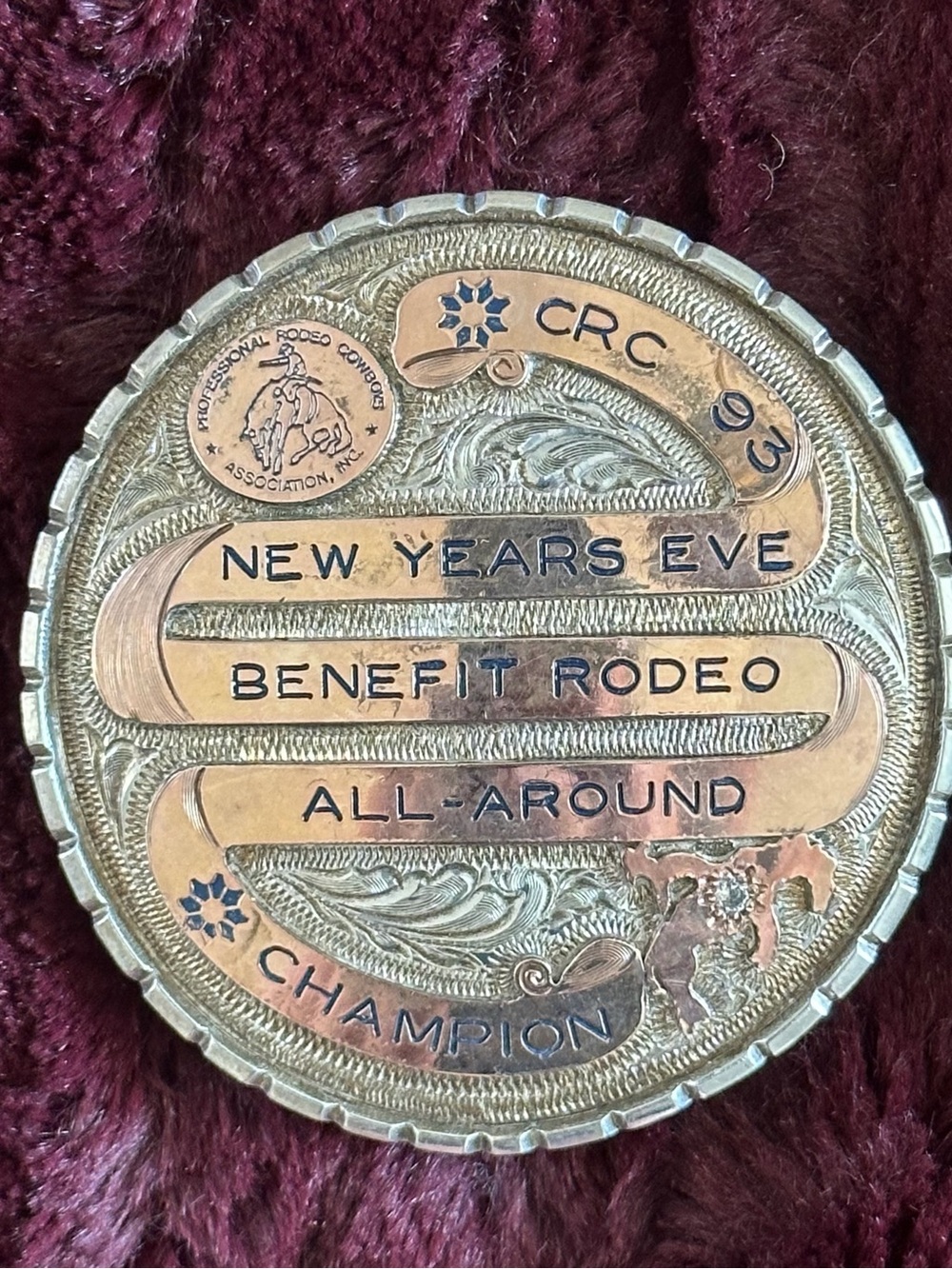 PRCA CRC 93’ Champion All-Around Rodeo Belt Buckle - Sterling Silver & Gold Fill - Picture 2 of 9